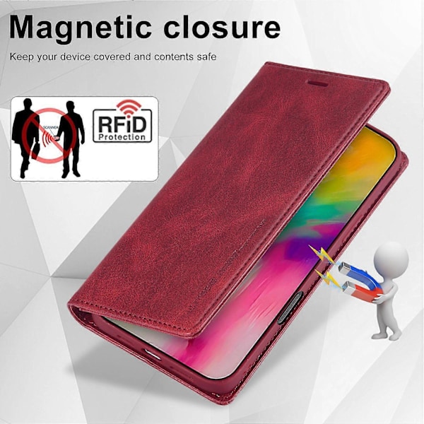 LC.IMEEKE iPhone 16 Pro Nahkakotelo RFID-suojauksella ja Korttipaikoilla - Musta Multicolor Red