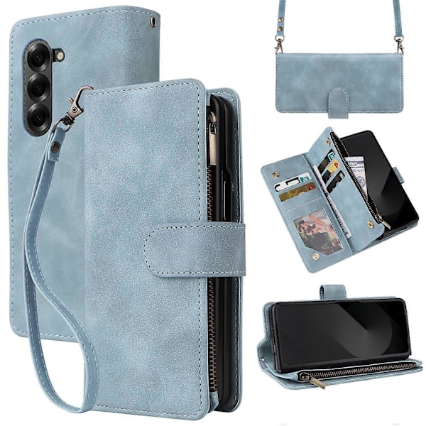 Fodral för Samsung Galaxy Z Fold6 5G med dragkedjeficka, läderfodral med axelrem Multicolor Style F