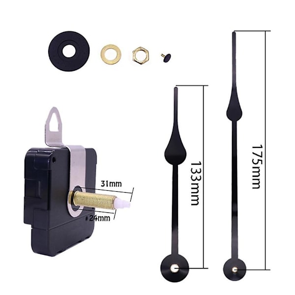5x DIY Quartz Urværk Mekanisme Lange Sorte Viser 175mm. Vægur