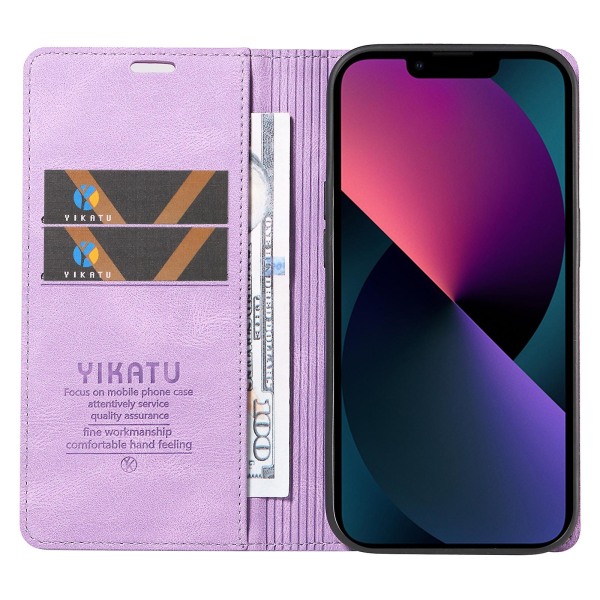 Ihonmyötäinen suojakotelo iPhone 15 Plus -puhelimelle PU-nahasta, lompakko ja jalusta Purple