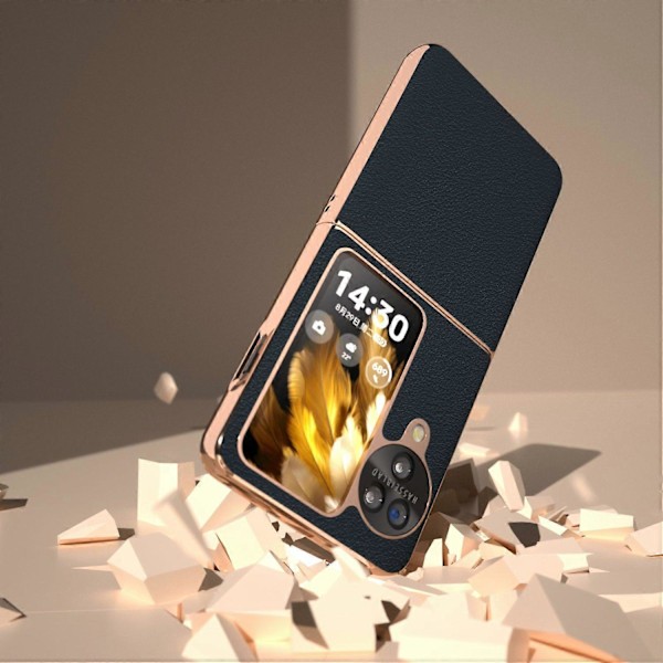 Äkta Läderfodral + PC Elektropläterat Telefonskydd för Oppo Find N3 Flip 5G Multicolor Style B