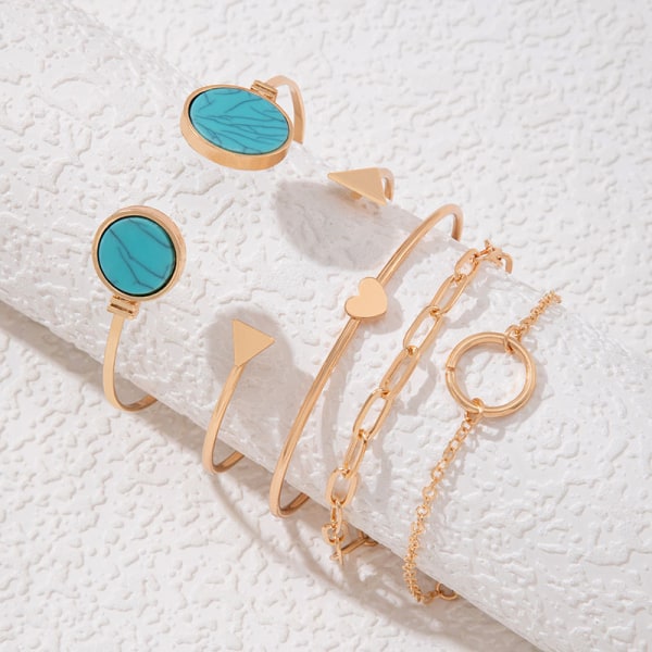 21601-Blå mode kvinnors faux set öppet 5 st armband geometriskt set