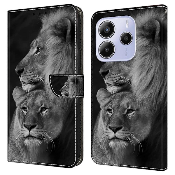 Xiaomi Redmi Note 14 5G Kotelo Magneettilukolla 3D Kuvio Nahkainen Lompakko Puhelinkotelo Multicolor Couple Lions