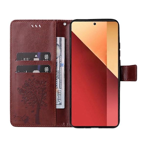 Mobilskal med stativ för Xiaomi Redmi Note 13 Pro 4G/Note 14S 4G/Poco M6 Pro 4G, kattträdsmönster Le Multicolor Coffee