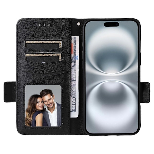 Læder Flip Telefon Cover med Litchi Tekstur til iPhone 16 Plus Multicolor Style G