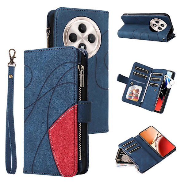 KT Multi-Function Series-5 Etui til Oppo Reno12 F 5G Lynlås Pung Læder Telefon Cover Stativ Multicolor Style E