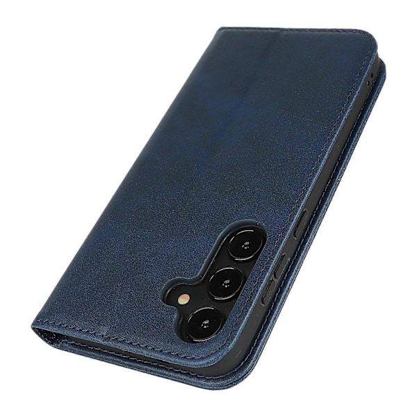 Til Samsung Galaxy S25 Etui PU Læder Kalvepræget Magnetisk Lukning Smartphone Cover - Mørkebrun Multicolor Dark Blue