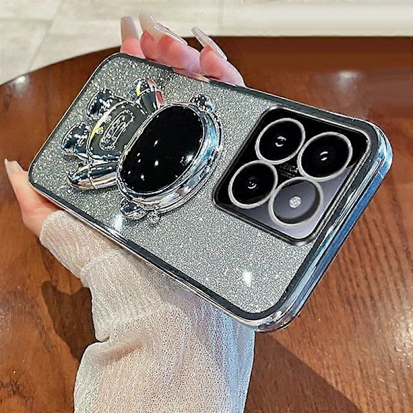 Skal för Xiaomi 14 Pro, tecknad astronaut, stöd, stativ, PC+TPU, mobilskal Multicolor Silver