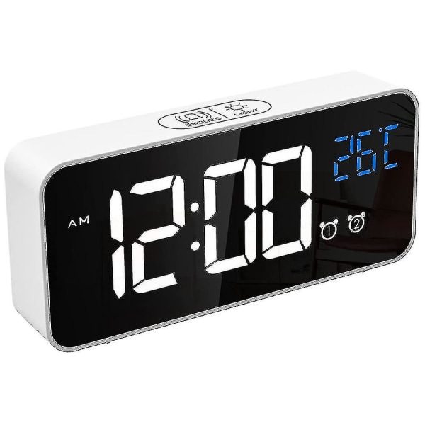 Stort digitalt vækkeur til synshandicappede - Stort elektrisk ur til soveværelset, Jumbo nummerdisplay, Fuldt dæmpbar lysstyrke, USB-porte White