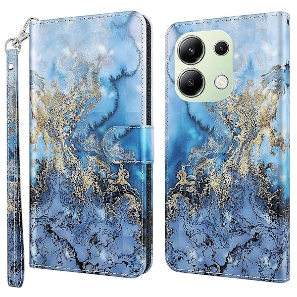 För Xiaomi Redmi Note 13 4G Mobilskal 3D Mönstertryck Läder Flipfodral med Handrem Multicolor Style C