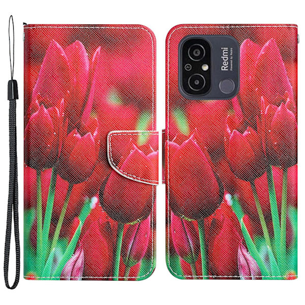 För Xiaomi Redmi 12c 4g Pu cover Mönstertryck Plånboksställ Flip Phone case Tulip