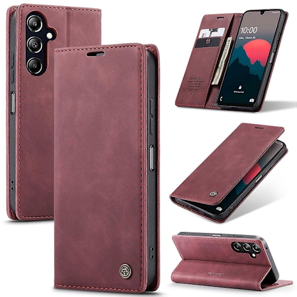 Til Samsung Galaxy A26 5G Case CASEME 013 Series Kortholder Stativ Læder Telefon Cover - Kaffe Multicolor Red