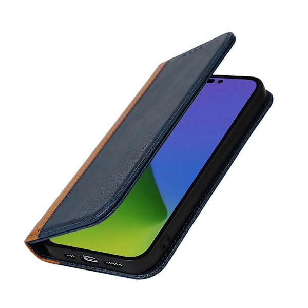 Bi-farvet PU læder telefoncover med stativ og pung til iPhone 15 Pro Multicolor Style D