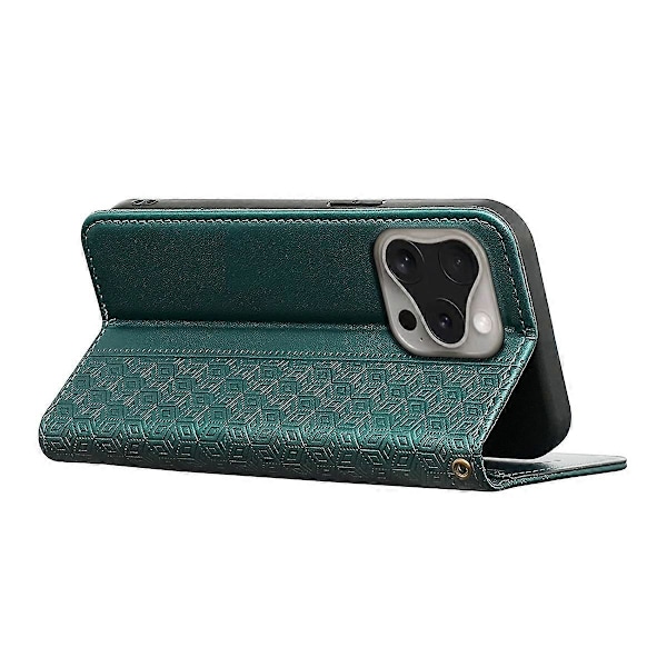 Plånboksfodral för iPhone 16 Pro Max Stark Magnetisk Rutmönstrad Präglad Läder Flip Cover Multicolor Green