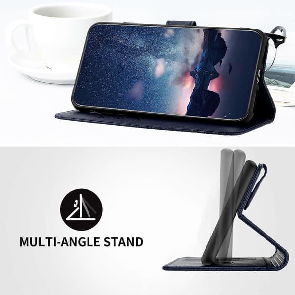 Solid farve iPhone 15 Pro Max etui med præget læder og stander Multicolor Style E
