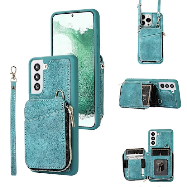 Wallet Telefon Cover til Samsung Galaxy S22 5G, Lynlås Design Cover Støtteben PU Læder+TPU Skal Multicolor Style C