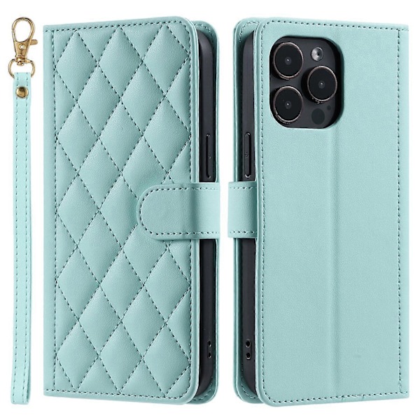 iPhone 14 Pro Max -puhelimen nahkakotelo lompakolla, ruutukuvio Multicolor Mint Green
