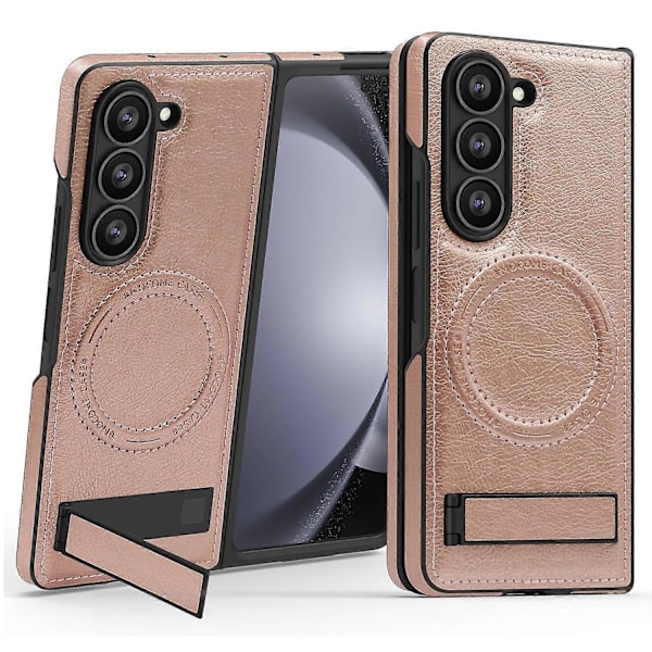 Skal för Samsung Galaxy Z Fold5 5G Kompatibelt med MagSafe PC+PU Ställ Telefonskydd Multicolor Rose Gold
