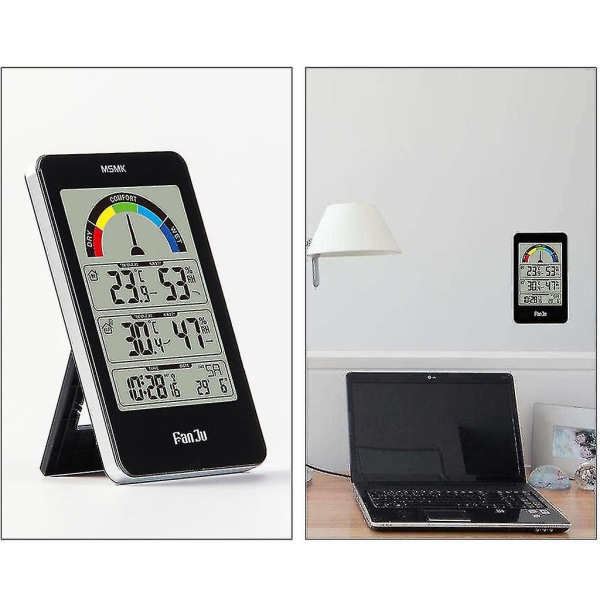 Digital termometer Hygrometer Väderstation Väggklocka Trådlös Sensor Larm Komfort Pekare Display Watch