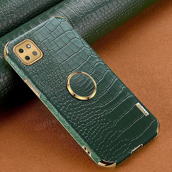 För Samsung Galaxy A22 5g (eu-version) Crocodile Texture Pu-läderbelagd TPU- case Galvaniseringsring Kickstand Cover Green