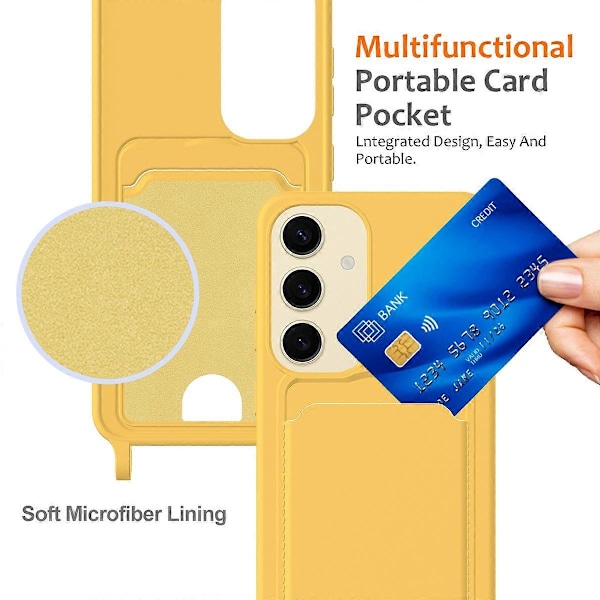 Til Samsung Galaxy S23 FE Cover Flydende Silikone Kortholder Telefon Bagcover med Lanyard - Grøn Multicolor Yellow