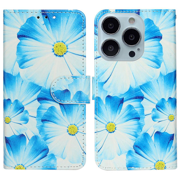 För Iphone 15 Pro Plånboksställ Pu Läder Phone case Mönster Utskrift Anti-dropp cover Orchid