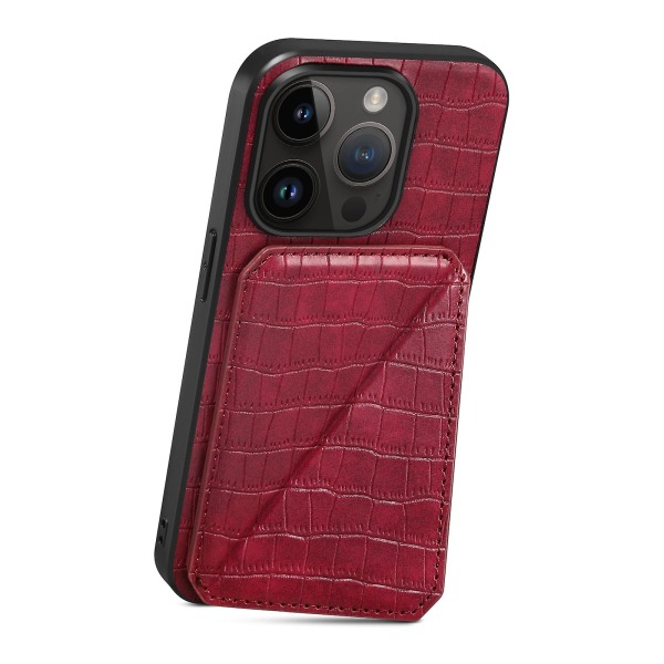 Pc + Tpu+ Pu Läder Phone case För Iphone 13 Pro Crocodile Texture Korthållare Stand Cover Red
