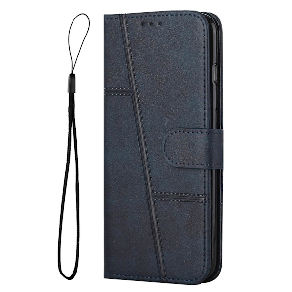 For Vivo Y33s / Y21s / Y21 Sammenleggbart Stativ Sydd Pu-Lærveske Stativ Magnetisk Lukking Støtsikker Flip Folio Bokdeksel Med Stropp Blue