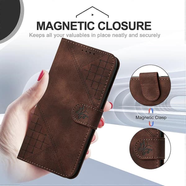 Læder Wallet Case til iPhone 17 med sommerfugl og blomster tryk og rem Multicolor Coffee