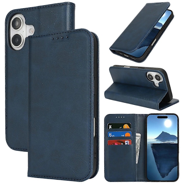 PU-læder kalveskinds tekstureret magnetisk lukning smartphone cover til iPhone 16 Plus Multicolor Style B