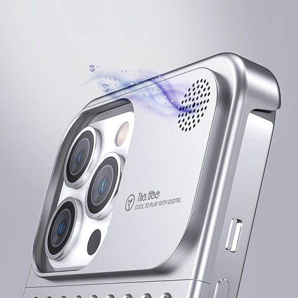 För Iphone 14 Pro Max Fallsäkert kantlöst phone case Aluminiumlegering Värmeavledning Cover Black