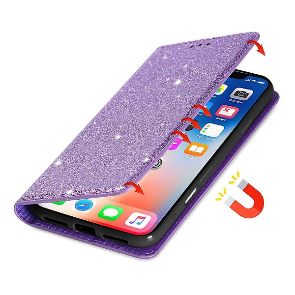 iPhone 16 Plus -kotelo, kimaltava PU-nahka + TPU-korttipaikallinen puhelinkuori - Harmaa Multicolor Purple