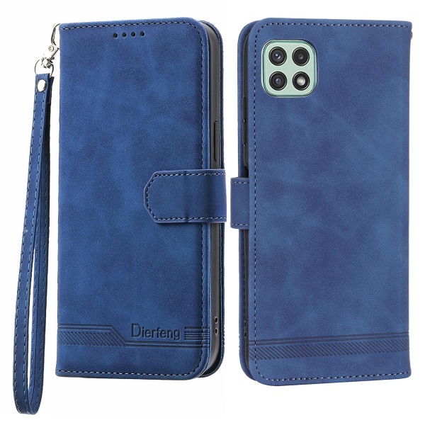 Dierfeng Df-03 Stand Phone case För Samsung Galaxy A22 5g (eu-version), Linjer Imprinted Pu-läder cover Blue