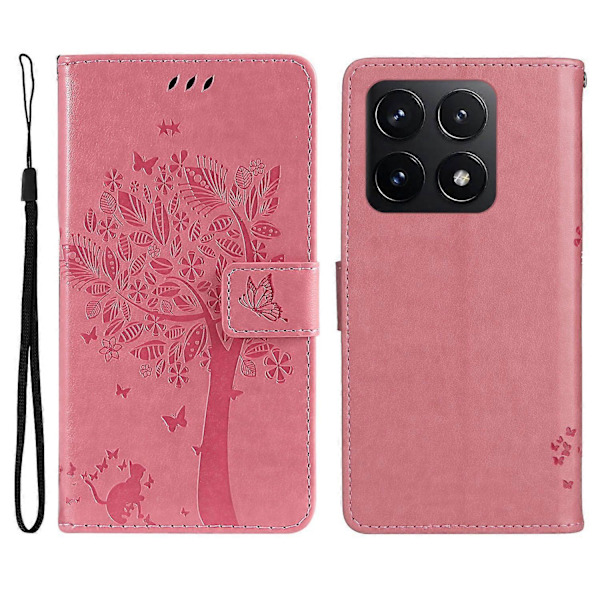 KT Imprinting Flower Series-3 Fodral till Xiaomi 14T Katt Träd Mönster Flip Läder Telefonskal Multicolor Style A