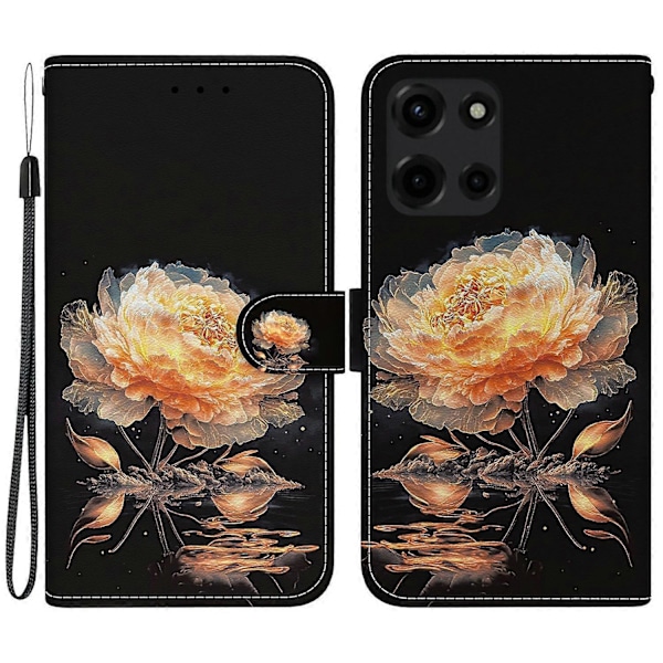 Til Motorola Moto G 5G (2025) Wallet Telefon Cover Anti-Drop Læder Flip Cover Mønster Print Multicolor Gold Peony