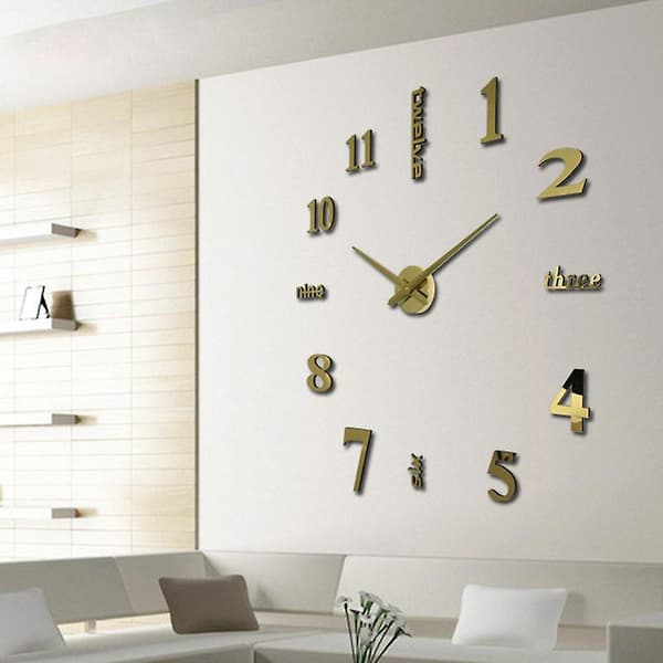 Mode DIY Väggklocka Modern Design Akryl Mirror Sticker 3D Väggklocka för heminredning White