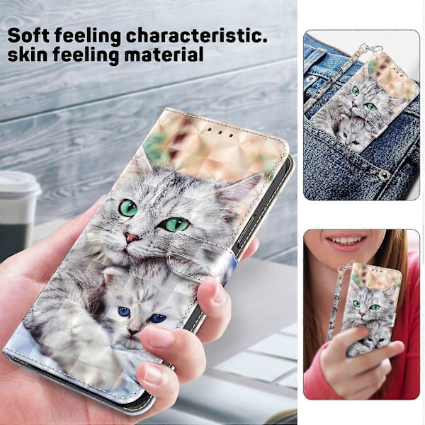 Magnetiskt fodral för Samsung Galaxy A55 5G med 3D-mönstertryck, mobilskal i läder - Stående katt Multicolor Two Cats