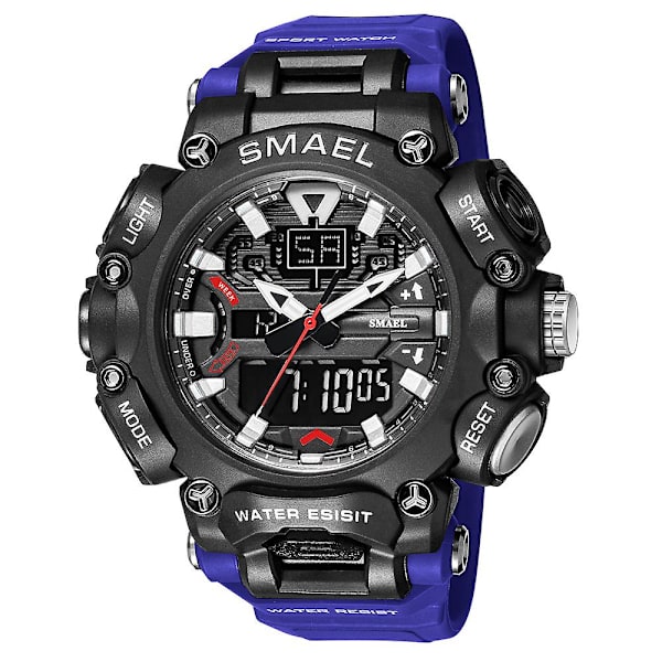 Smael Watch Herr Digital Quartz Double Display Klockor Ungdom Militär Herr Vattentät stoppur Väckarklocka Man Cool Hour Blue