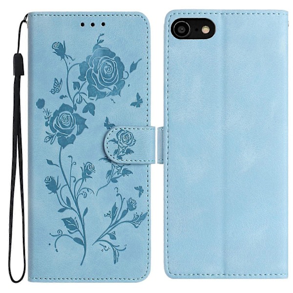 Plånboksfodral för iPhone SE// 8/ 7/ 6/ 6s Rosmönster Präglat Läder Flip Ställ Telefonskydd Multicolor Sky Blue