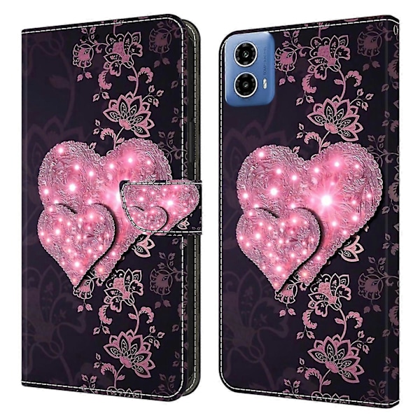 Læder Stand Cover med 3D Mønster Print og Wallet Telefon Cover til Motorola Moto G24 Power Multicolor Style A