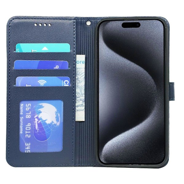 Til iPhone 16 Pro Max Wallet Case Magnetisk Lukning Læder Telefon Cover med Rem - Grøn Multicolor Blue