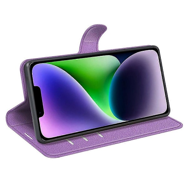 Puhelinlaukku jalustalla iPhone 15 Plus -puhelimelle, PU-nahkainen lompakkokotelo Multicolor Style H