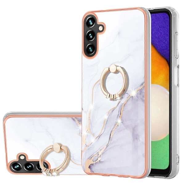 Samsung Galaxy A36 5G -puhelin kotelo sormuksella, marmorikuvio, galvanointi TPU-takakansi Multicolor White 006