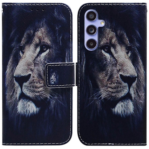 Læderetui med tegnebog til Samsung Galaxy A55 5G, telefoncover med mønstertryk Multicolor Lion
