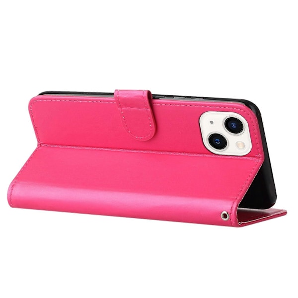 För iPhone 15 Anti-fall Enfärgad PU Läder Plånboksfodral Vikbart Ställ Mobilskal Multicolor Style E
