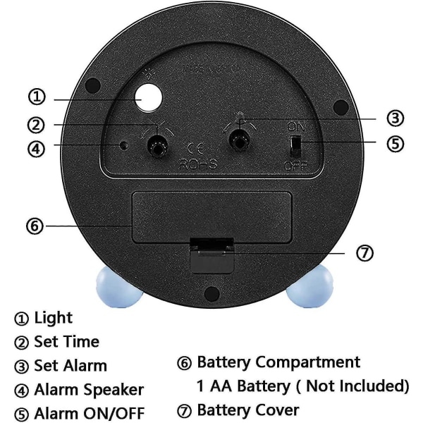 Himmelsblå analog väckarklocka, 10 cm icke-tickande supertyst liten klocka med nattljus, batteridriven, enkel design, för sovrum, säng, kontor