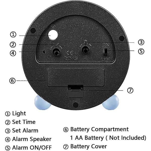 Lyseblå Analog Vækkeur, 10 cm Lydløs Lille Ur med Natlys, Batteridrevet, Simpelt Design, Til Soveværelse, Sengebord, Kontor