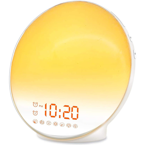Wake-up Light Sunrise Väckarklocka för barn, tung sömn, sovrum, med soluppgångssimulering, sömnhjälp, dubbel väckarklocka, nattljus, dagsljus, 7 C