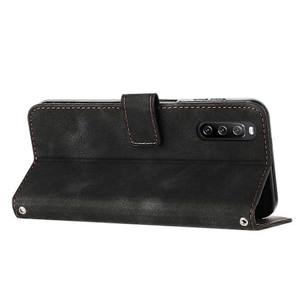 PU Læder Etui til Sony Xperia 10 V, Stand Wallet Trekant Præget Mobiltelefon Cover Multicolor Style A