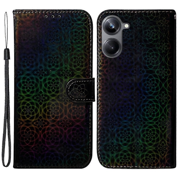 PU læder folio etui med blændende blomstermønster og stativ til Realme 10 Pro 5G Multicolor Style A